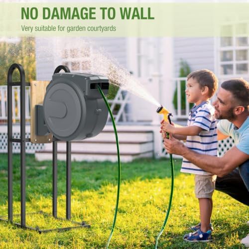 Retractable Hose Reel Stand, No Wall Damaged Freestanding Hose Holder Post - Image 4