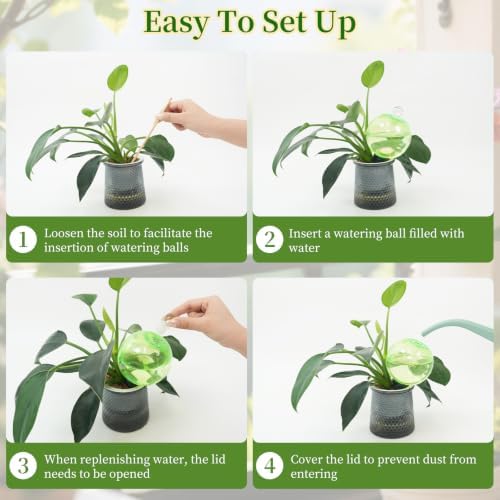 Plant Self Watering Globes with Covers, Plastic Water Bulbs Top Fill, Plant Watering Devices System Slow Release Terracotta, Water Spikes Stakes for Indoor (Green, 6pack) - Image 7
