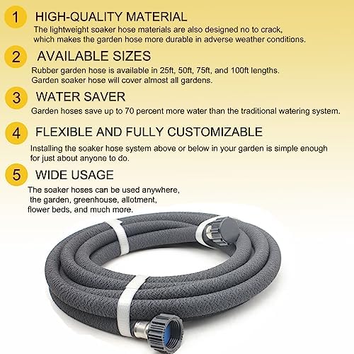 Garden Soaker Hose Kit 100ft 1/2" Short Rubber Drip Hoses Soaking - Image 6