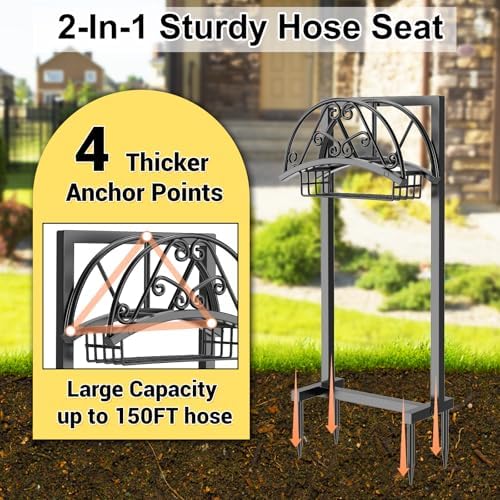 Garden Hose Holder, Freestanding Hose Reel Stand with Storage Basket - Image 3