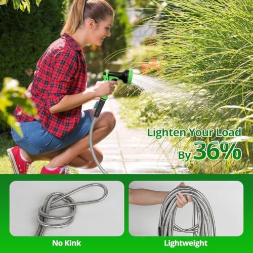 Metal Garden Hose 25ft,Flexible Stainless Steel Water Hose with 10-Function Nozzle,No-Kink,Lightweight for Yard,Outdoor,Lawn,Car - Image 5