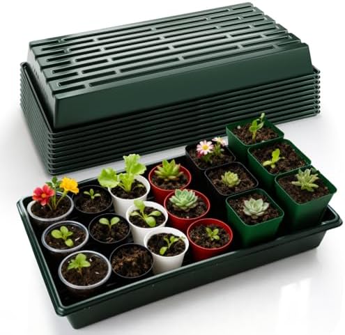 RooTrimmer 10 Pack 1020 Trays No Holes-Reusable Nursery Flats for 50/72 Cell Plug Tray, Heavy Duty Seed Starter Trays for Transplant, Seed Starting, Plant Propagation & Seed Germination (Dark Green) - Image 2