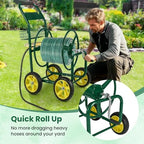 Goplus Garden Hose Reel Cart, 300 ft 5/8" or 400 ft 1/2", Heavy-Duty Metal Hose Cart w/ 4 Wheels, Storage Basket, Portable Water Hose Organizer for Yard Planting Lawn - Image 7