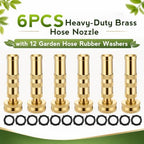 6 Pack Solid Brass Hose Nozzle, 4" Heavy Duty Brass Garden Hose Nozzle with 12 Rubber Washers, Adjustable Pressure Spray for Car Washing Outdoor Garden - Image 3