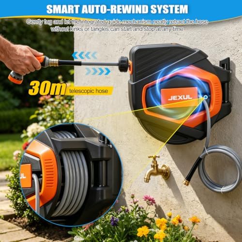 Retractable Garden Hose Reel 1/2 Inch x 100+10 ft, Wall Mount Metal Base - Image 5
