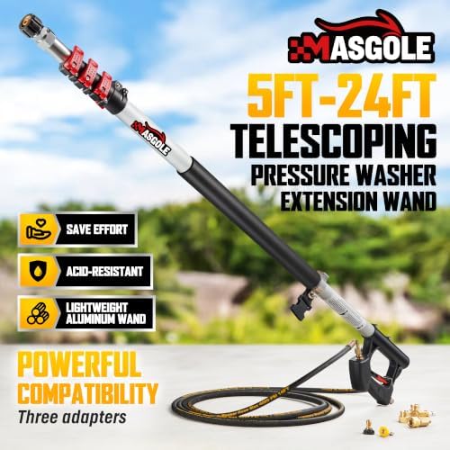 Pressure Washer Wand 24FT Telescoping with Pressure Washer Extension Wand, Gutter Cleaning Tools - Extension Pole, Brush Head, 7 Spray Nozzle Tips, Support Belt & Hose Adapters - Image 2