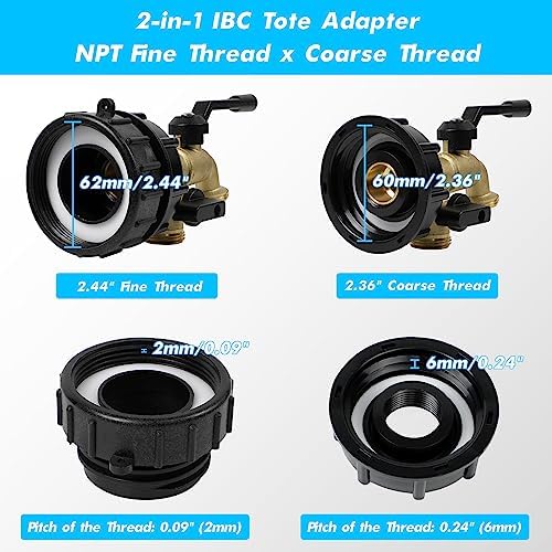 Upgrade Double Outlet IBC Tote Fittings, 275 330 Gallon IBC Tote Tank Hose Adapter 2.44" Fine Thread Water Tote Tank Hose Adapter, IBC Tote to Garden Hose Adapter for IBC Tote Water Tank - Image 4