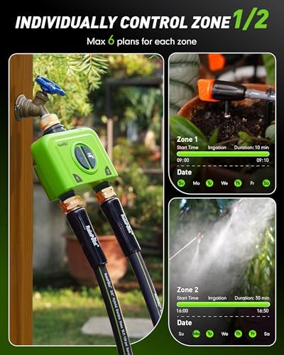 RAINPOINT WiFi Water Timer for Garden Hose, 2 Zone WiFi Sprinkler Controller, Smart Hose Timer Valve, Automatic Drip Irrigation System/Rain Delay for Garden (Brass Inlet, WiFi & Ethernet Connection) - Image 6