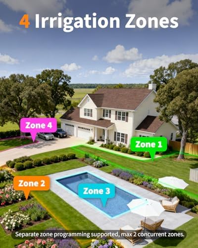 Diivoo 4 Zone WiFi Water Timer with Brass Inlet, Smart Hose Sprinkler Timer 4 Outlets Compatible with Alexa/Google Assistant, 24 Irrigation Plans, Rain Delay & Mist Mode for Garden Lawns (2.4GHz Only) - Image 3