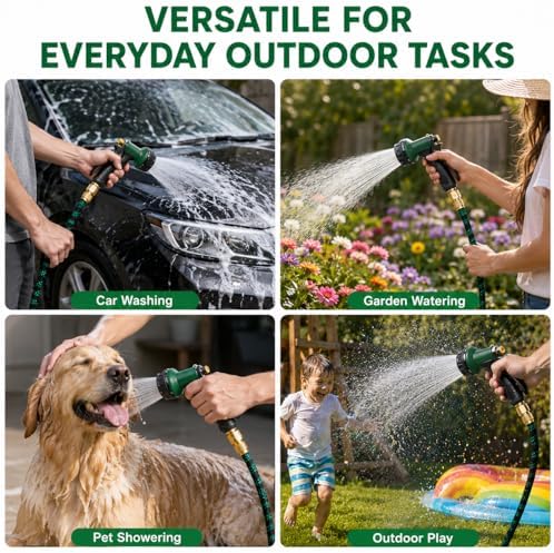 50 FT Premium Non-Expanding Garden Hose Ultra Lightweight, 50FT Watering Hose with 10 Function Nozzle, Kink & Tangle-Free, Leakproof & Pressure Resistant for Yard/Lawn/Camping (Black&Green) - Image 5