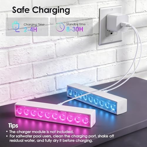 Tomshine Rechargeable Pool Fountain with Lights, 42 RGB LED Effects, 360° Rotating Dual Spray Waterfall, 1800mAh IP68 Submersible Floating Sprinkler Cooler for Above/Inground Pools Accessories - Image 4