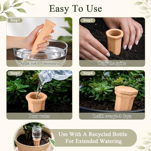 12 Pack Terracotta Watering Spikes with Lids Plant Watering Spikes Automatic Plant Waterer Devices Outdoor Indoor Vacation Friendly Slow Release Self Waterer Planter Insert(Large) - Image 3