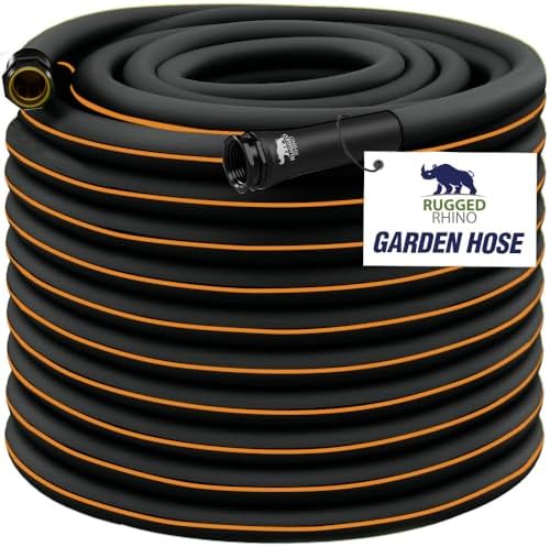 RUGGED RHINO Heavy Duty Garden Hose 75ft x 5/8in, Black and Orange by RUGGEDRHINO