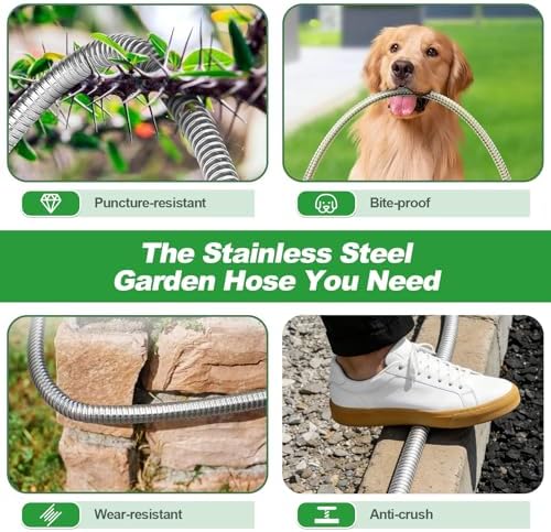 Garden Hose 50FT, Stainless Steel Metal Water Hose with 10-Function Nozzle - Image 6
