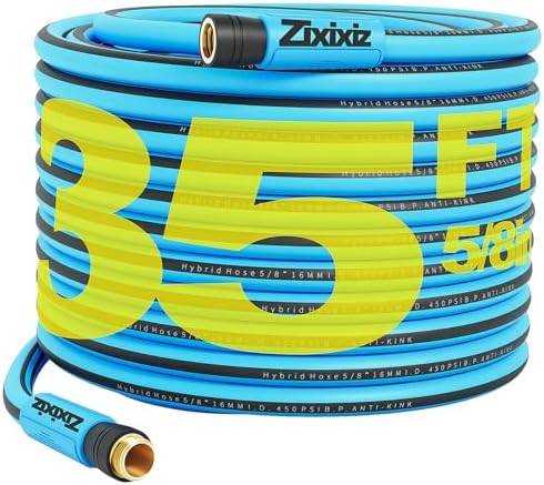 35FT Heavy-Duty Garden Hose with Solid Brass Connectors, 5/8 Inch Flexible Hybrid Rubber, All-Weather Lightweight & Kink-Resistant Water Hose by ZIXIXIZ