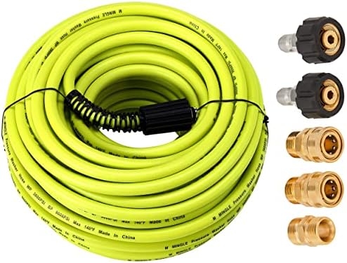 M MINGLE Pressure Washer Hose 100 FT x 1/4", M22 14mm Fittings, 3600 PSI by MMINGLE