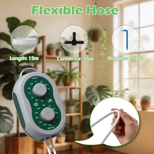 Automatic Drip Irrigation System for Garden with USB & Timer, 50FT Plant Watering Devices for 15 Pots, IP65 Waterproof 2200mAh Watering System for Indoor Outdoor Lawn Farm Greenhouse Balcony Patio - Image 4