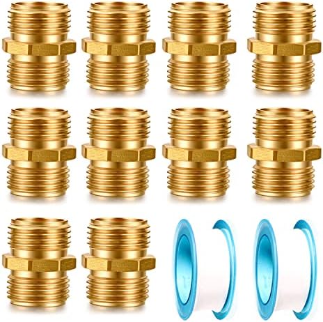 Garden Hose Fittings - Solid Brass Repair Connectors: Double Male Faucet Leader Coupler (3/4" GHT) (10-PCS) by YELUN