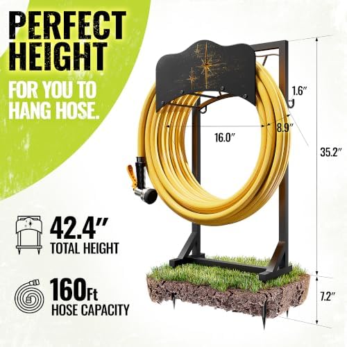 Garden Hose Holder & Water Hose Reel, Heavy Duty Freestanding Rack with 4 Spikes - Image 4