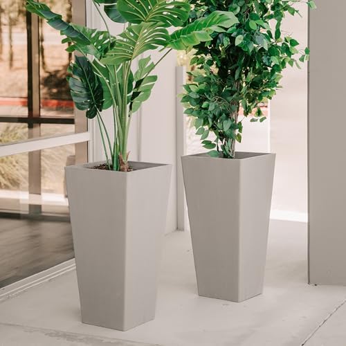 XBrand 28-Inch Tall Square Tapered Planter, Indoor & Outdoor Patio Décor, Set of 2, Light Gray - Image 6