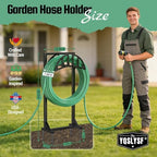 YQSLYSF Garden Hose Reel Holder, Water Hose Stand with 4 Stake and 2 Tool Hooks, Heavy-Duty Metal Hose Storage Holds 150Ft, Freestanding Hose Hanger Rack for Outside, Yard, Lawn, Farm（White） - Image 5