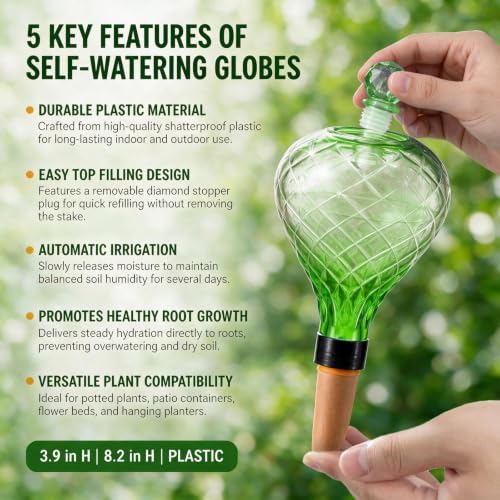 4 Pack 17 oz Large Plant Self Watering Globes to 2 Weeks Watering, Green - Image 2