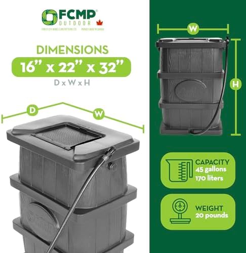 FCMP Outdoor Slim Line Design Rain Barrel, 45 Gallon, Black - Image 2
