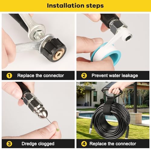 Pressure Washer Drain Jetter – Sewer Jetter Kit for Pressure Washer 150ft 1/4 Inch NPT Hose Nozzles and Adapter 5800PSI Clears Clogs in Pipes & Sewer Lines - Image 4