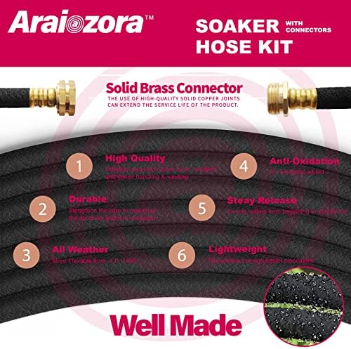 Soaker Hose 150FT 1/2 Inch Premium Kit with Solid Brass Connectors & Stakes, for Deep Root Watering in Flower Beds & Landscaping - Image 3
