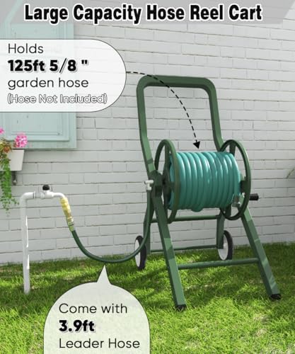 Artigarden Garden Hose Reel Cart with Wheels, Outdoor Hose Reel Cart, Green - Image 4