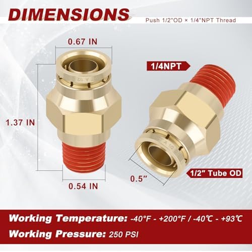 DOT Approved Male Straight Brass Union 1/2" Tube x 1/4" NPT, 10PCS - Image 5