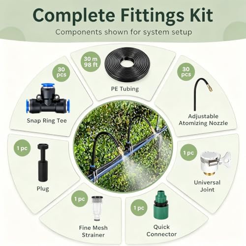 Easy-Install Garden Water Irrigation System | Adjustable Nozzles, Misting Spray, Quick Connect, 98.5ft (30m) Length, Garden Sizes - Image 6