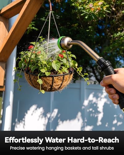 RAINPOINT Watering Wand For Garden Hose, 16 Inch Metal Hose Nozzle Wand with 9 Spray Patterns, Long Hose Sprayer For Hanging Baskets, Shrubs,Lawn - Image 4