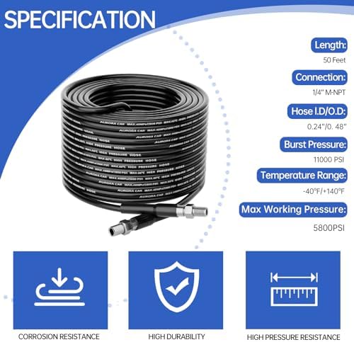 AURORA CAR Sewer Jetter Kit for Pressure Washer 50 FT, 1/4 Inch NPT 5800PSI - Image 2