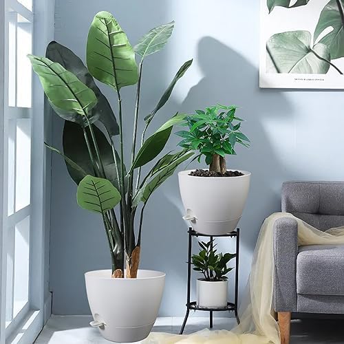 UOUZ 12inch 2Pack Large Self Watering Planters, Plastic Plant Pots with 60oZ Removable Deep Reservoir and Multi Mesh Drainage Holes for Indoor Outdoor Garden Plants and Flowers, White - Image 7