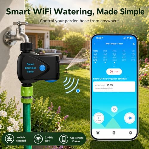 WiFi Water Timer with Built-in Flow Meter, Smart Garden Hose Controller, No Hub Required, 2.4GHz App Remote Control, Timed & Volume Watering, Rain Delay, IP65 Waterproof for Lawn Garden Greenhouse - Image 2