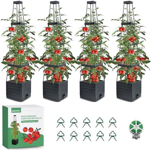 MQFORU Tomato Planter Boxes with Trellis Outdoor, 57" Self Watering Raised Garden Bed, Tall Square Planters for Indoor Plants, Large Tomato Cage for Patio, Use for Indoor Outdoor (4) by MQFORU