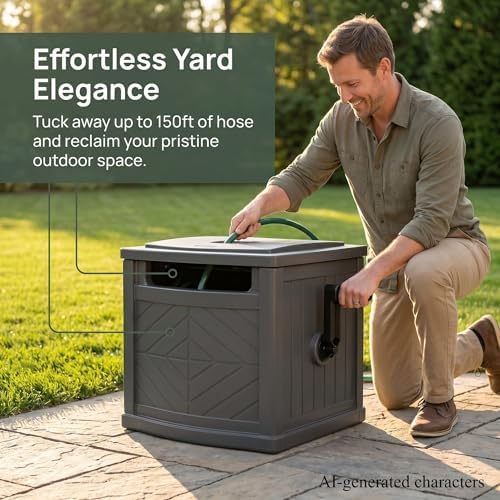 Garden Hose Reel Hideaway Storage Box，Resin Outdoor Container，Outdoor Garden Hose Reel Storage，Garden Hose Holder & Hose Reel for 150FT 5/8 Inch Water Line，No Assembly Required - Image 7