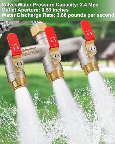 Hose Splitter 3 Way Heavy Duty Full Flow Brass Nickel Plated Outdoor Faucet and Garden Connector - Water Spigot Splitter - T Adapter with Shut-Off Valve, 3/4 - Inch GHT Thread（Red） - Image 5