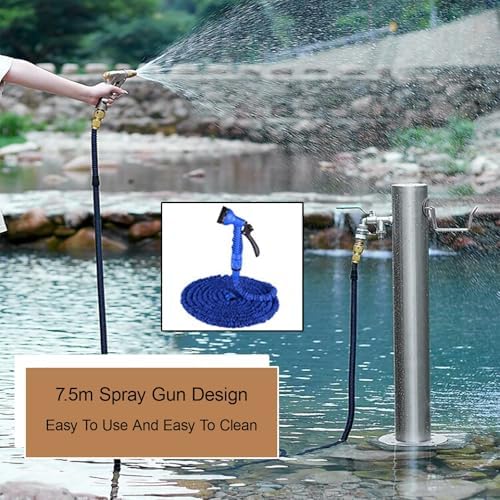 Stainless Steel Garden Water Column with Faucet - Floor Mounted Outdoor Fountain & Hose Stand for Lawns, Cleaning, and Washing (Silver, 19.7 x 8.1 in) - Image 3