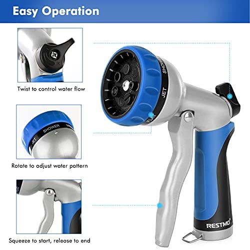RESTMO Garden Hose Nozzle, Metal Watering Wand, Heavy Duty Garden Hose Wand with 180° Swivel Ratcheting Head, 16'' Hose Nozzle Sprayer with 7 Spray Patterns and Flow Control - Image 4