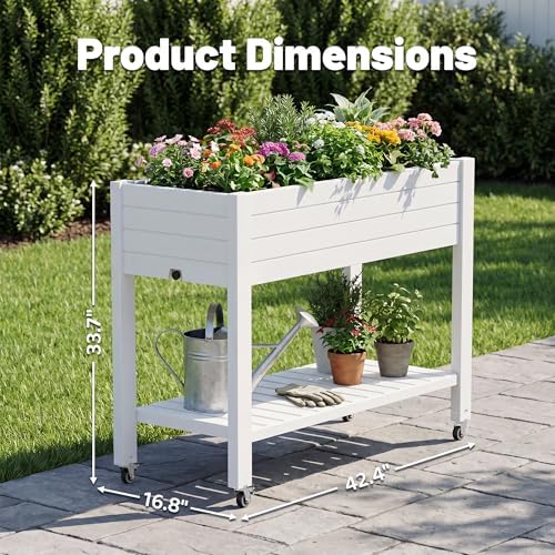 Fancyango Raised Garden Bed with Wheels 33.7" H -Medium Ashen - Image 2