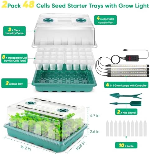 96 Cell Seed Starter Tray with Grow Light, Seed Starting Trays with Adjustable Humidity Dome, Seed Starter Kit Plant Starter Kit for Seeds Growing Starting, Indoor Gardening (No Self-watering) - Image 4