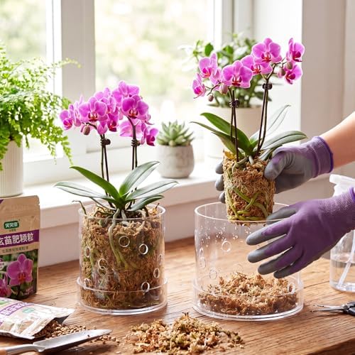 5/6 Inch Clear Acrylic Orchid Planter Pot with 360° Round Holes & Tray - Image 5