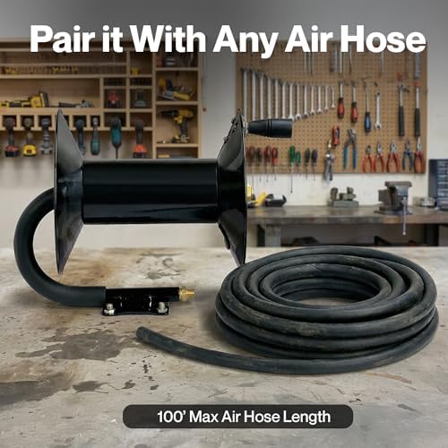 ReelWorks Air Hose Reel Tool Retractable Hand Crank 3/8" Inch x 100' Feet - Image 6