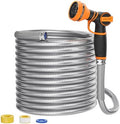 Giraffe Tools Garden Hose 100ft x 3/4", 304 Stainless Steel Metal Water Hose, No Kink Garden Water Hose with 9 Pattern Spray Nozzle, Flexible, Lightweight, Kink Free Hose for Yard, Outdoor by GiraffeTools