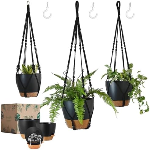 3 Pack Large Hanging Planters for Indoor Plants with Macrame Plant Hangers by Bouqlife