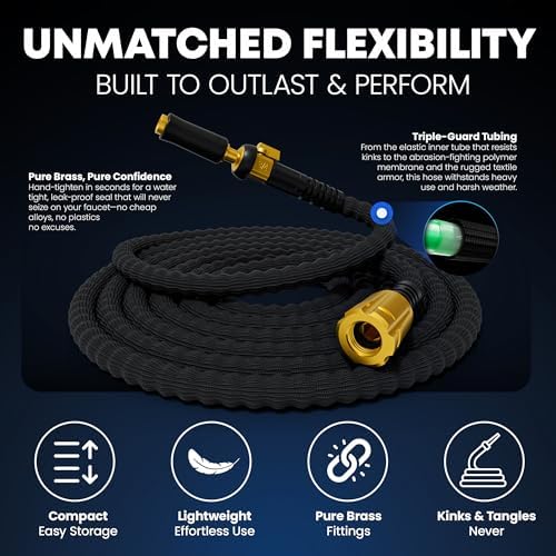 TITAN Flexible Garden Hose 25FT – Ultra Lightweight, Heavy Duty Water Hose with Brass Fittings & Jet Nozzle – Kink-Free, Non-Expanding, Durable Fabric Hose for Yard, Lawn, Car Wash, Outdoor Use - Image 4