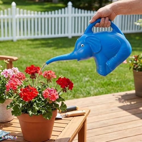 PMU 12Pcs 2-Quart Elephant Watering Can – Durable Plastic Garden Watering Can for Indoor & Outdoor Plants, Easy-Pour Spout, Large Water Pot, Blue - Image 6