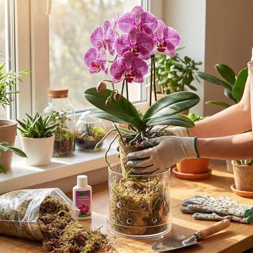 7 Inch Clear Acrylic Orchid Planter Pot with 360° Round Holes & Tray - Image 4